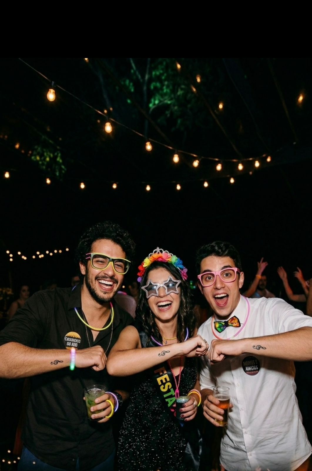 Convidados em festa exibindo tatuagens ao vivo